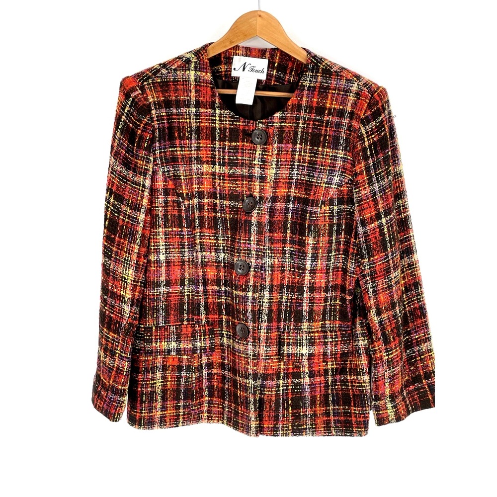 N Touch Women's Sz.‎ 16 Tweed Blazer Jacket Button Lined Coat Autumn Fall Colors